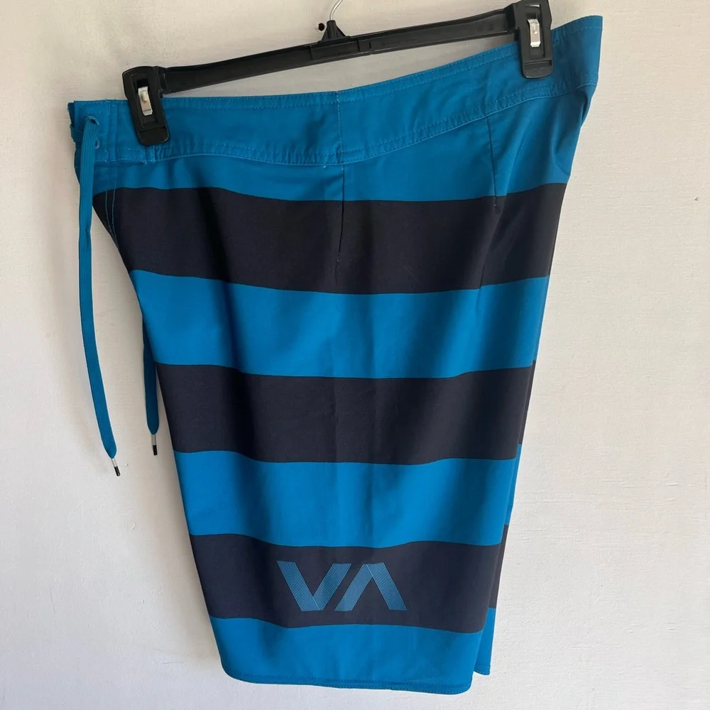 RVCA Blue and Black Board Shorts with Bold Stripes mens 34 - Picture 6 of 12